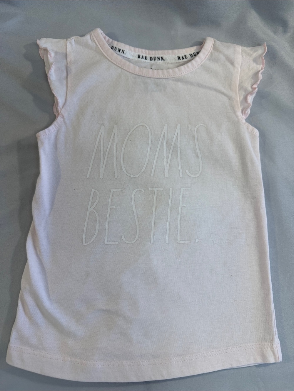 Rae Dunn Light Pink Flutter Sleeve Tank with Raised "MOM'S BESTIE"